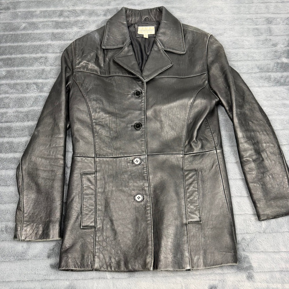 Charles Klein Black Genuine Leather Jacket Womens Small WPL 12739 13611